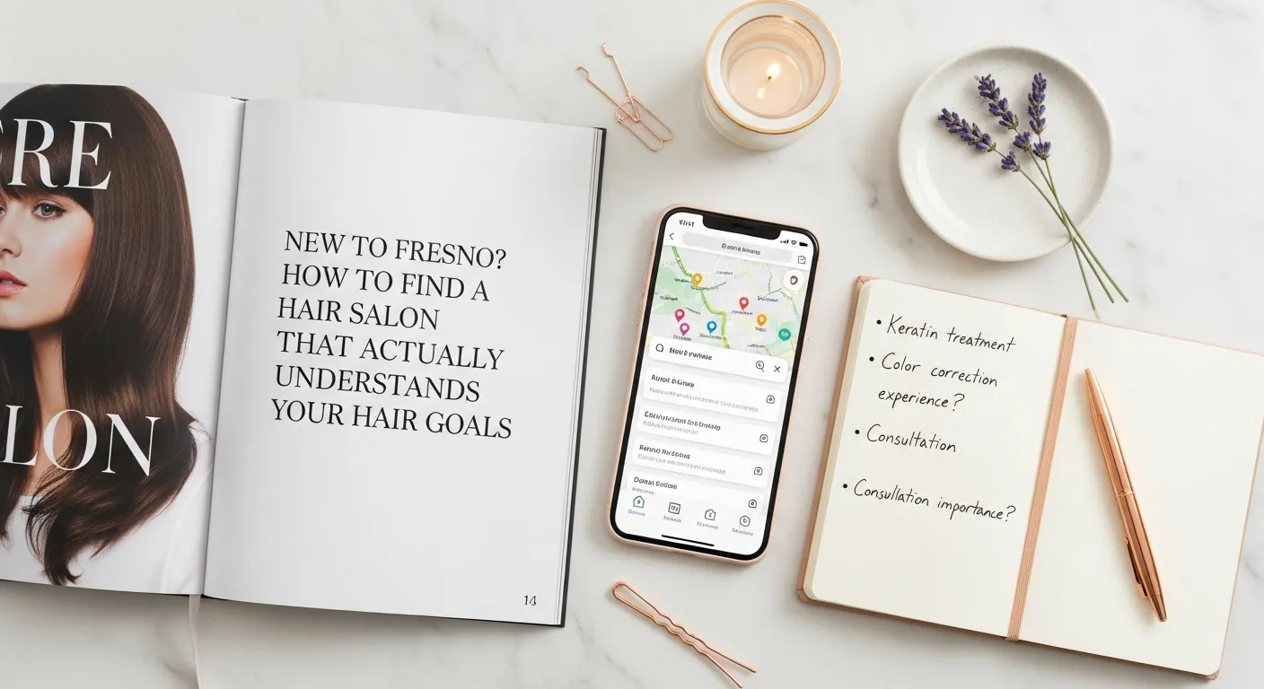 Notebook listing consultation questions to ask a new stylist, including keratin treatment and color correction experience