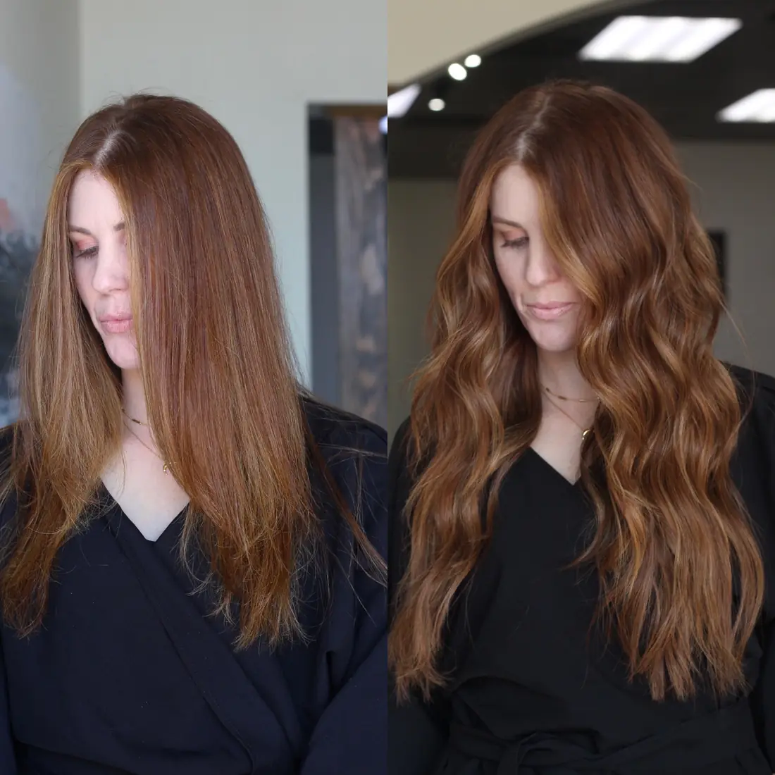 Long blonde extensions with custom color, Fresno